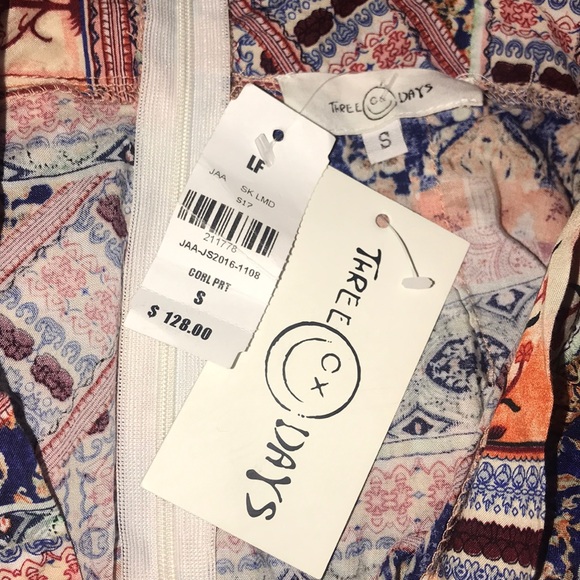 NWT LF Boho Maxi Mini Skirt Three Days Mixed Print - Picture 2 of 6